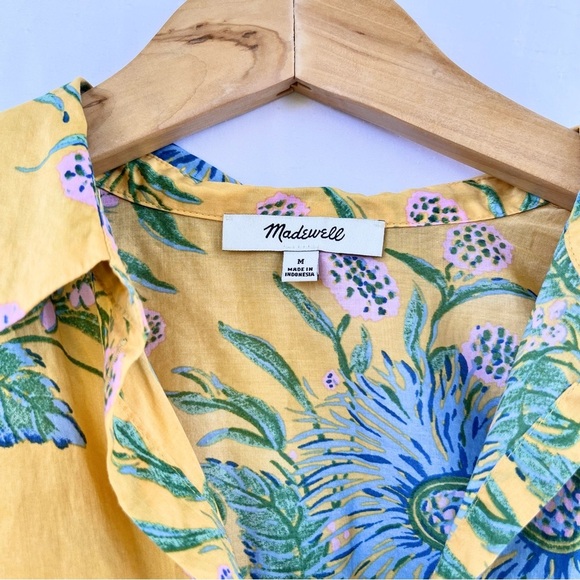 MADEWELL | RUFFLE SLEEVE BUTTON DOWN SHIRT PAINTED BLOOMS VAN GREEK GOLD MEDIUM - Picture 7 of 9